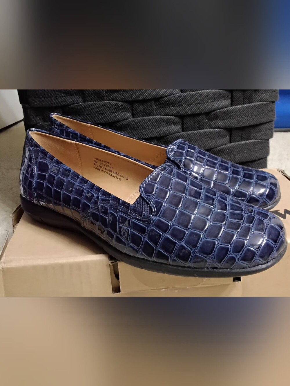 Comfortview Leisa Croc-Embossed Slip-On Flat Loafers, Navy, Size 9
